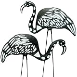 4E's Novelty Set of 2 Halloween Black Flamingo Skeleton, Zombie Flamingos, Spooky Skull Flamingo with Stakes for Halloween Lawn Ornaments, Graveyard Halloween Decorations Outdoor
