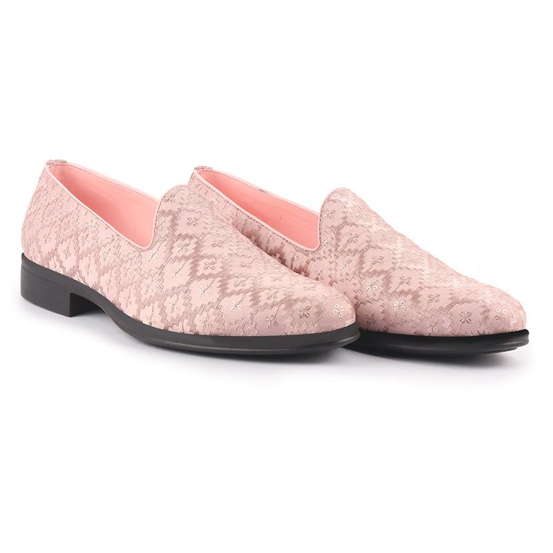 Image of FAUSTO Men Embroidered Sequin Ethnic Slip-On Juttis and Mojaris with Memory Cushioned Insole | Traditional Party Loafer Kurta Shoes for Wedding, Reception