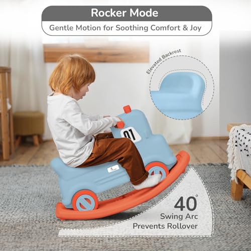 R for Rabbit Rock N Ride 3 in 1 Baby Push Ride-On Car with Rocker & Balance Board Mode | Non-Toxic, Durable and Safe Rocking Horse Rider for Kids 1-4 Years Age, Upto 20kgs Weight (Blue Orange) - Image 4