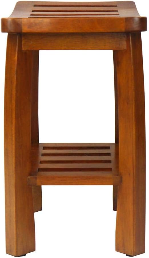 Oceanstar Solid Wood Spa Bench with Storage Shelf, Brown Color Finish, One Size