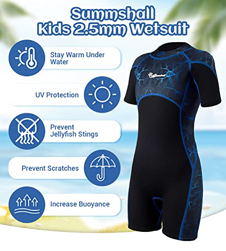 Summshall Traje de Neopreno de 2,5 mm para Niño Niña，Protección Solar Térmico Neopreno Surf Traje Baño con Cremallera Trasera para Snorkel, Buceo y Qtras Actividades Acuáticas - imagen 6