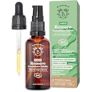 BIONOBLE Aceite de Romero para el Cabello Orgánico - Estimula Crecimiento Pelo, Nutre el Cuero Cabelludo - Aceite Esencial de Romero, Ricino - Rosemary Oil Hair