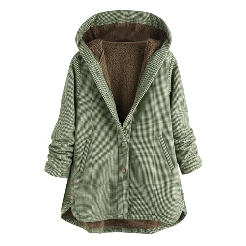 Juniors Long Sleeve Hood Shacket Coat for Women Crewneck Velvet Plaid Thermal Fuzzy Hooded Fall Winter Coat 2025