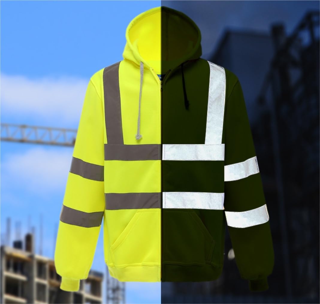 Warnweste， Herren-Sicherheitsjacke, Reflektierender Winter-Warmer Kapuzenpullover, Bauarbeiten Reflektierendem