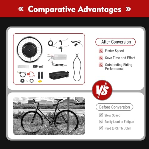Electric Bike Conversion Kit Fit 20 inch Bike, Rear Wheel Electric Bike Kit,48V 1000W Ebike Conversion Kit Cycling Hub Motor with Brushless Controller LED Display - Image 6