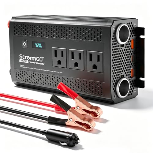 1000W Power Inverter for Vehicles, 12V DC to 110/120V AC Car Inverter with 3 AC Outlets, USB 24W/ PD 30W Fast Charger, Car Power Converter for Truck, Home, Laptop on Road Trip Essentials