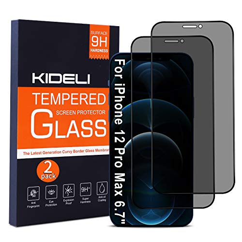 KIDELI Privacy Screen Protector Compatible with iPhone 12 Pro Max 6.7 Inch Full Coverage Anti-Spy Tempered Glass Film Anti-Scratch Case Friendly (2 Pack)