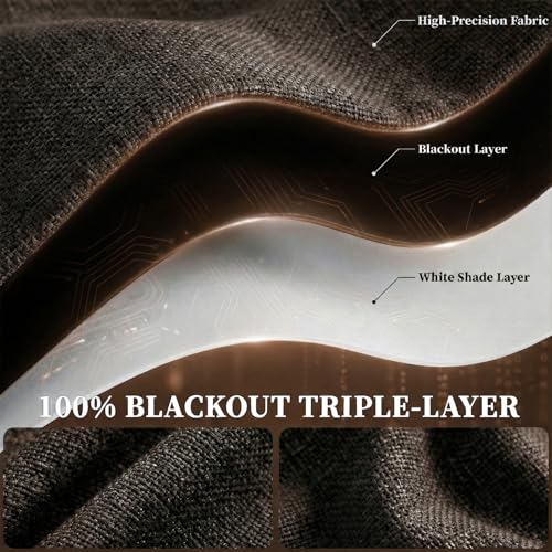 Image of 100% Blackout Magic Tape Stick On Curtains Window Shades Pull Down Blackout Window Cover No Drillng Self Adhesive Curtains No Rod Small Windows, W35 x L60 inch, 1 Panel, Dark Brown