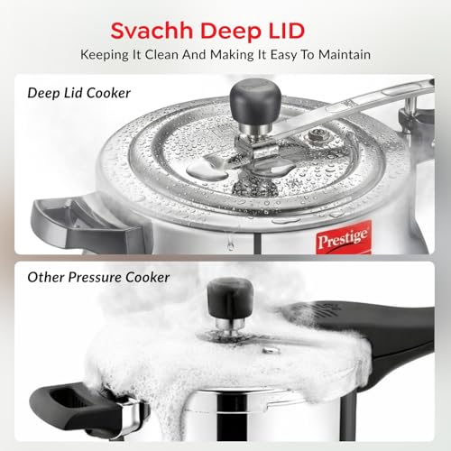 Image of Prestige Nakshatra Pro Plus Svachh Aluminium Gas & Induction Compatible Spillage Control Inner Lid Pressure Cooker Handi 5L Silver