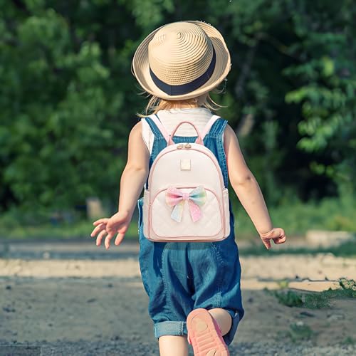 Image of I IHAYNER Mini Backpcak for Girls Small Bowknot Quilted Leather Backpack Purse for Women Travel Cute Trendy Stuff Gifts for Kids Pastel Pink