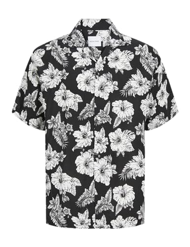 JACK & JONES Jjguru Monochrome AOP Resort Shirt SS Chemise, Noir, M Hommes