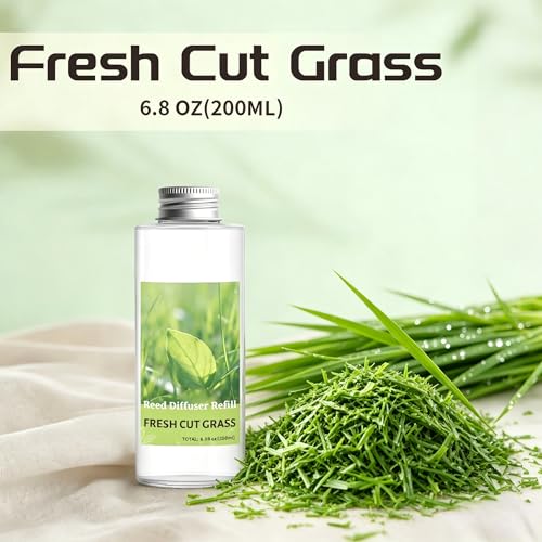 Image of STRN Reed Diffuser Oil Refill, Fresh Cut Grass Scented Diffuser Oil Refills with 6 Reed Sticks 200ML(6.8fl.oz), Room Fresheners, Long-Lasting Summer Fragrance for Living Room, Bedroom, Office