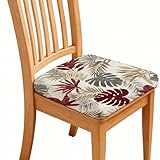 BSFHH Chair Seat Covers - 4 Pack Waterproof Stretch Printed Dining Room Chair Cover with Elastic Ties Removable Washable Dining Upholstered Chairs Protector (Bamboo, Pack of 4)