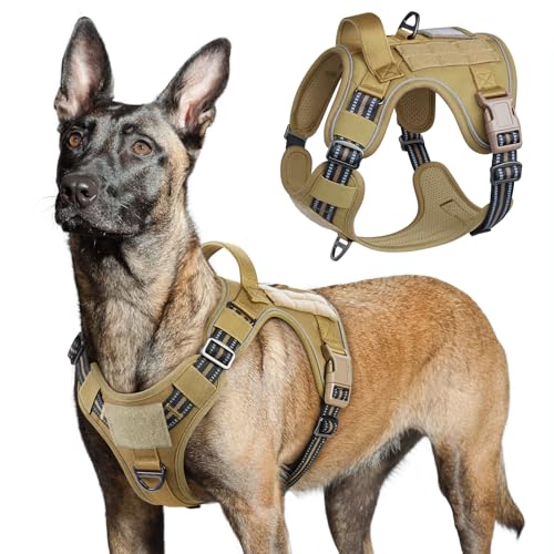 rabbitgoo Harnais Chien Anti Traction, Harnais Tactique Chien Réfléchissant Réglable avec Poignée et Anneaux, Gilet Solide Facile à Mettre, Harnais Chien...