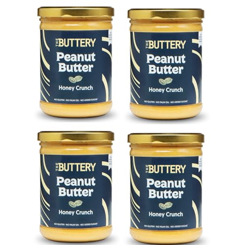 The Buttery– Peanut Butter Honey Crunch/Crema de Cacahuete Crujiente con Miel, 100% Cacahuete Alto Oleico Saludable, Sin Aceite de Palma/Azúcares Añadidos -800g |4Pack
