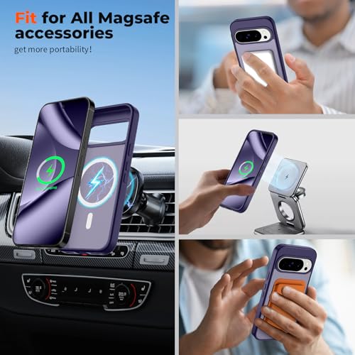 Image of SUPFINE Magnetic for Google Pixel 10 Pro Case /Pixel 10 Case with Screen Protector, (Built-in Magnets) ((Military Grade Drop Protection) Slim Translucent Shockproof Phone Case,Dark Purple