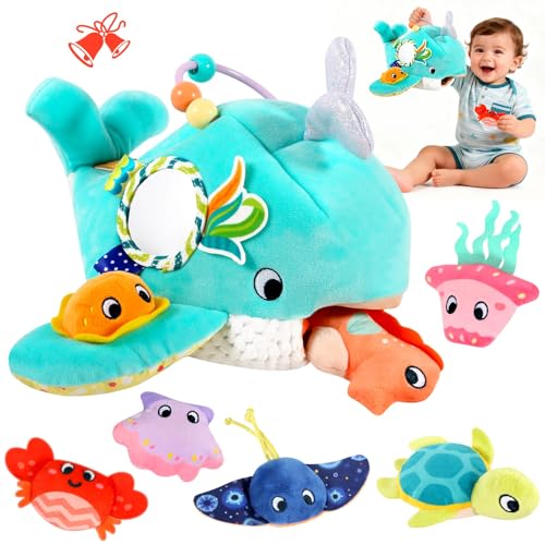Image of FREYBLI Baby Toys 6-12 Months - Soft Ocean Adventure Toy with Rattle, Crinkle Paper, Squeaker, Mirror - Baby Sensory Montessori Toys for 6 Month Old Developmental, 1 Year Old Boy Girl Gifts Toys