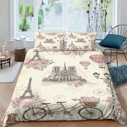 Doux linge de lit imprimé en 3D vintage parisien pour l'ambiance romantique des couples