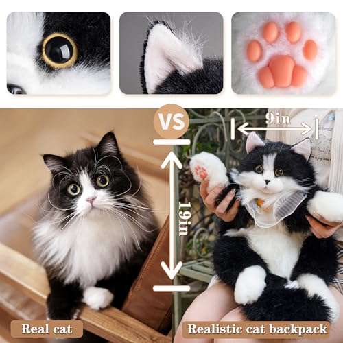 Image of Chongker Stuffed Animals Backpack - Cute Cat plush Backpack Toy, Handcrafted Realistic Cat Shaped Backpack, Heartwarming Surprise Idea, Companionship Stuffed Cat, Large Black Cat