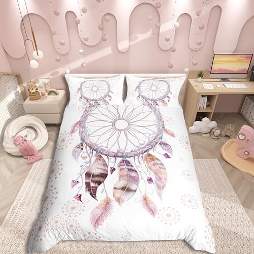 Parure de lit en plumes Dreamcatcher pour filles et femmes Ensemble de housse de couette pissenlit Dream Catcher Botanical Champignon Housse de couette Bohême...