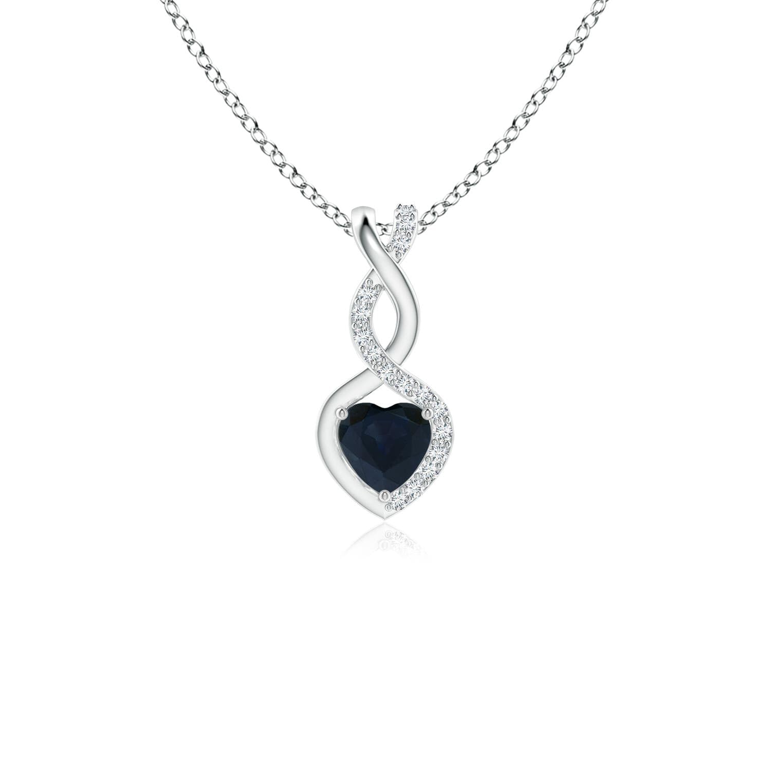 Sapphire Infinity Heart Pendant Necklace with Diamonds in Silver (4mm Blue Sapphire)-image-31