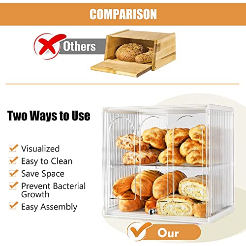 Hjw Stylish Bread Box For Kitchen Countertop - Clear Double Layered Bread Container For Freshness - Vintage Kitchen Decor Organizer And Bread Storage Solution #TOP3