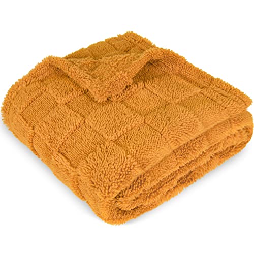 Image of HOMRITAR 3D Gingham Fleece Baby Blanket for Girls Boys Chessboard Grid Warmer Comfort Reversible Shaggy Cozy Decor for Home Bed Blanket for Toddlers 30 x 40 Inches Mustard Yellow