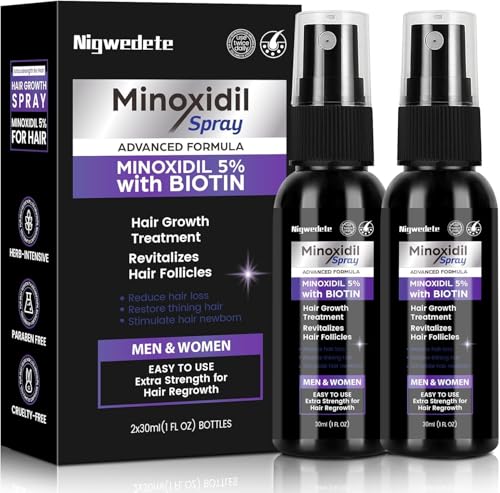 Nigwedete Minoxidil 5 for Men & Women Advanced Topical Minoxidil 5% Hair Growth Spray with Biotin Castor Oil and Ginger Extract for Hair Growth Treatment Prevents Hair Loss 2-Month Supply