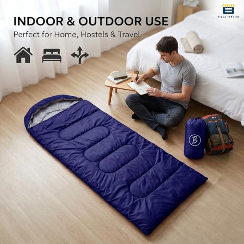 Image of Sleeping Bag for Camping & Travel | Regular Size Lightweight Sleeping Bag (1kg) | Comfortable, Easy to Carry & Store. Pack of 1 (Navy)