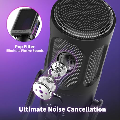 Gaming Microphone, USB Condenser Mic for PC, PS4/5 and Mac, Noise Cancellation Computer Mic with Mute, Reverb, Monitoring, Adjustable Boom Arm, Pop Filter for Streaming/Podcasting/Recording/YouTube