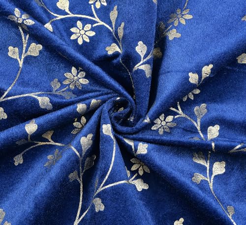 Image of Heavy Velvet Fabric Room Darkening Floral Design Curtains 11 Feet for Extra Long Door, Navy Blue, Pack of 2 Pieces