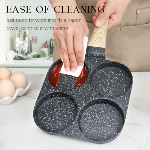 Image of GiPP Non Stick Egg Pan, 4-Cup Granite Omelette Pan Skillet for Breakfast, Pancake Pan with Heat-Resistant Handle, Compatible with All Stovetops, Easy to Clean, PFOA Free, Grey