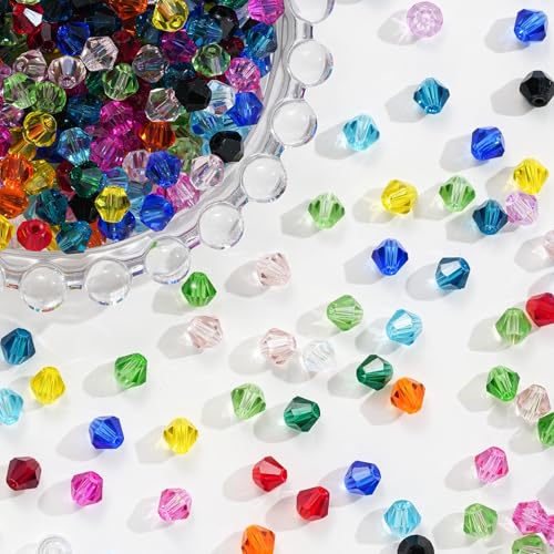 500PCS 6mm Bicone Crystal Beads Acrylic Faceted Spacer Loose Craft Beads Bulk for Jewelry Making DIY Friendship Bracelets Necklace Earring (16 Colors)