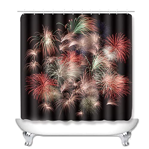 Duschvorhang Rotes Feuerwerk Badezimmerteppich 4-Teiliges Set, Duschvorhang 180x180 Polyester+Badematte rutschfeste(50x80)+U-Typ Teppich Wasseraufnahme Schmutzfangmatte+Toile Fußmatte – Bild 3
