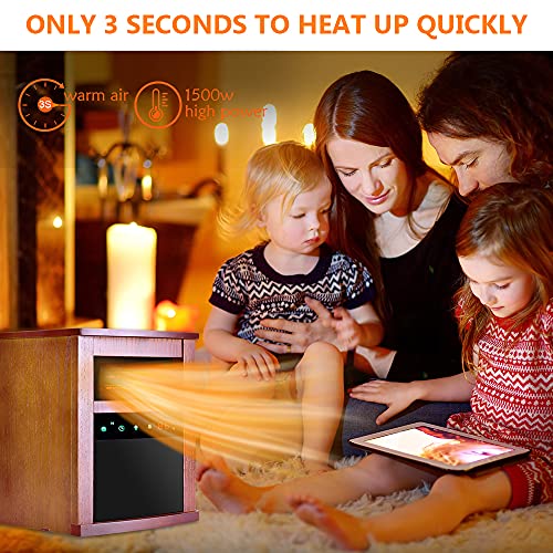 Electric Space Heater, 1500W Infrared Heater With 3 Heat Modes, Remote Control & Timer, Room Heater With Overheat & Tip-Over Shut Off Protection Device, Wood Cabinet Heater, Brown #TOP1