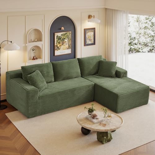 Image of 96 inch Sectional Couches for Living Room Cloud Couch Sofa with L-Shape Upholstered Boneless Couchs Modern Modular Sectional Couch with Chaise (Green, 95 inch W+Right Facing Chaise+2Seaters)