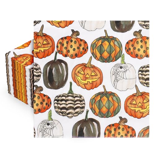 Serviettes en papier Halloween citrouille orange et noir pour une table de fête réussie