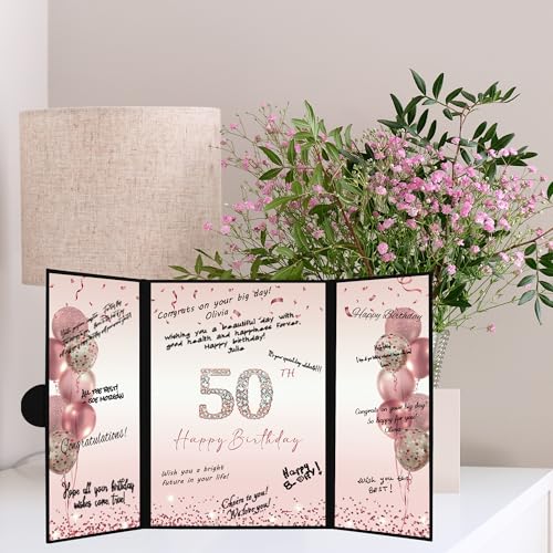 Image of DARUNAXY Black & Rose Gold 50th Birthday Alternative Signature Guest Book