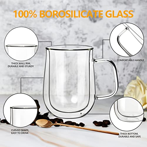 Swanfort Clear Coffee Mugs, Double Borosilicate Glass Coffee Cups Set of 4 with Spoons,Insulated Glass Coffee Mug for Hot Beverages (470ml) - Image 5