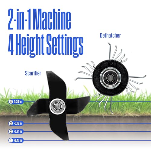 Westinghouse 13-Inch 12 Amp 2-in-1 Corded Lawn Electric Dethatcher and Scarifier with 8 Gallon Thatch Collection Bag, 4-Position Depth Adjustment, Foldable Handle, for Lawn, Yard and Grass - Image 3