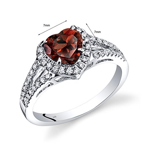 PEORA Garnet and Diamond Sweetheart Ring for Women 14K White Gold, Natural Gemstone, 1.90 Carats total Heart Shape 7mm, AAA Grade, Comfort Fit, Garnet Engagement, Promise, Statement Ring,2