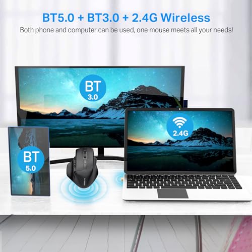 Image of E-YOOSO Large Wireless Mouse for Big Hands, X-31 Cordless Ergo Computer Mouse, 6 Buttons, 5-Level 4800 DPI, 18 Months Battery Life, for Laptop, PC, Chromebook (Bluetooth, 6)