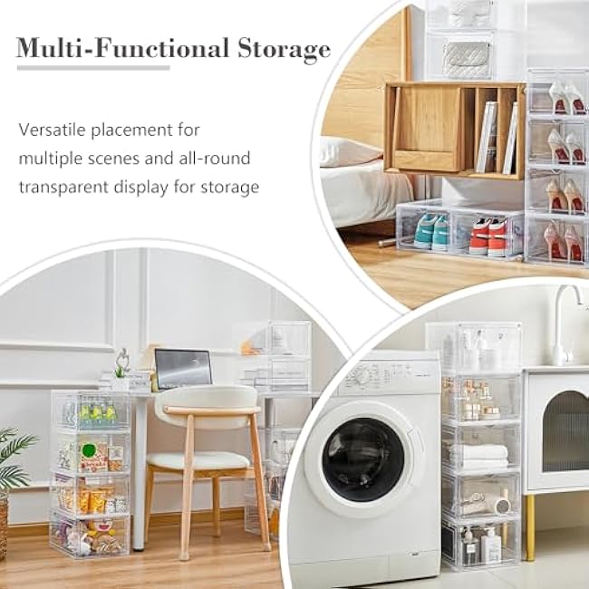 Storage Bins with Lids, 6 Pack Clear Plastic Storage Containers with Magnetic Acrylic Door, 19 Qt Stackable Storage Box for Home,Office Organizing