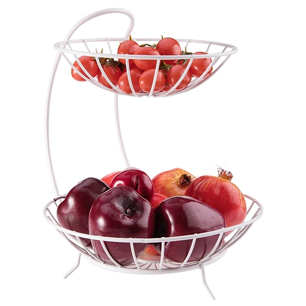 Cesta de Frutas Cuenco creativo de frutas de 2 niveles, bastidor de la cesta de frutas metálicas de encimera, soporte de exhibición para pan de verduras de fruta Cesta de Almacenamiento ( Color : Weiß