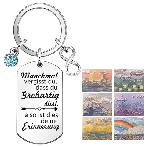 CHUANSHI Geschenke für Frauen Freundin,Geschenke für Mama,Für Schwestern,Schlüsselanhänger Geschenke für Frauen,Inspirierende Geschenke für Freundin,Kollegin mit 6 Stück Grußkarten (001)