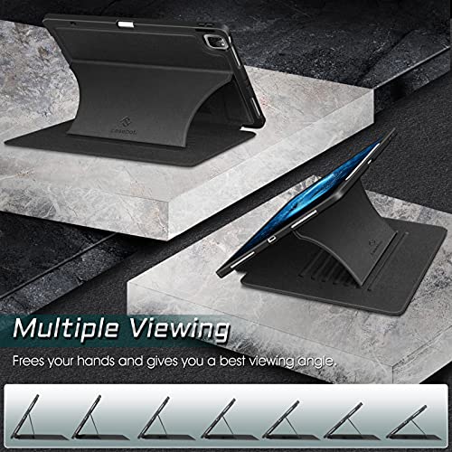 Casebot Magnetic Case For Ipad Pro 12.9-Inch 6Th Generation 2022, Multiple Angle Shockproof Rugged Stand Case, Soft Tpu Back Cover W/Pencil Holder, Also Fit Ipad Pro 12.9" 5Th/4Th/3Rd Gen, Black #TOP3