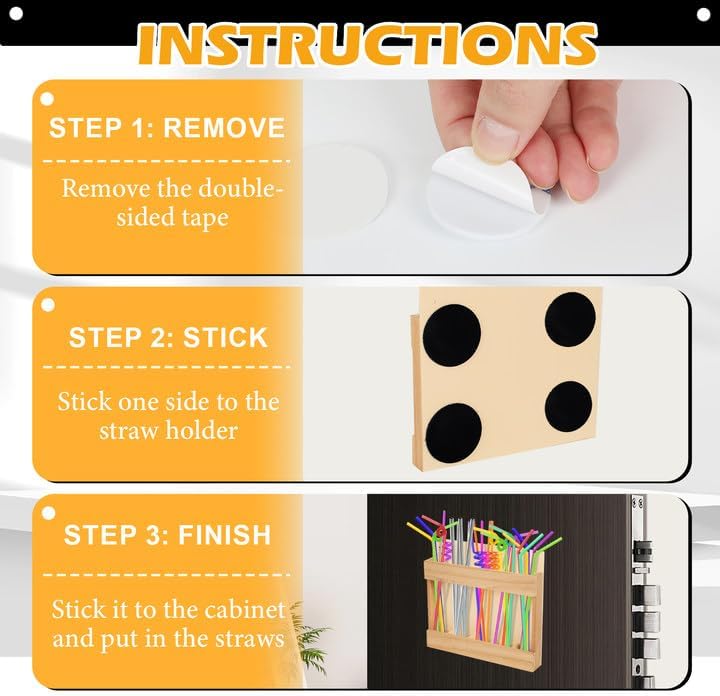 Wooden Straw Holder with Double Sided Adhesive Tape Wooden Straw Organizer Straws Dispenser Reusable Tumbler Straws Storage Container for Counter Kitchen Cupboards - Image 4