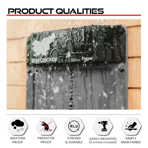 RUN-CHICKEN Door (Gray) Solar Chicken Coop Door, Battery Powered Automatic Chicken Coop Door, Programmable Electric Chicken Door with Timer, Light Sensor, Solar Powered, Eternal