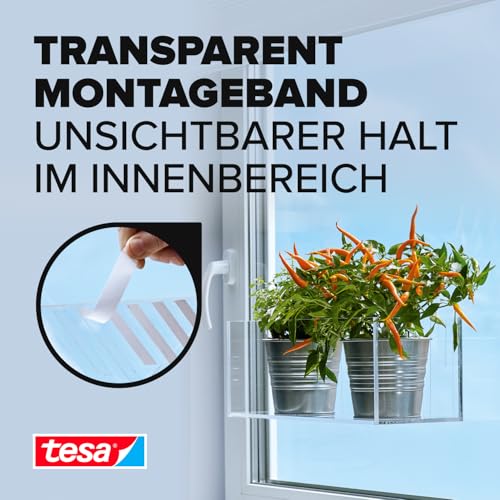 tesa Powerbond Montageband Transparent - doppelseitiges Klebeband - durchsichtiges Montage-Klebeband - transparent, 1,5 m x 19 mm, 1 Rolle