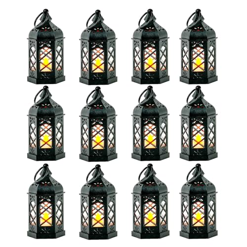 Juzicken Candle Lanterns Black Lanterns Decorative Indoor Outdoor Mini Small LED Vintage Rustic Gold Hanging Farmhouse Fireplace Lantern Decor Christmas Lantern Centerpieces for Tables Decorations